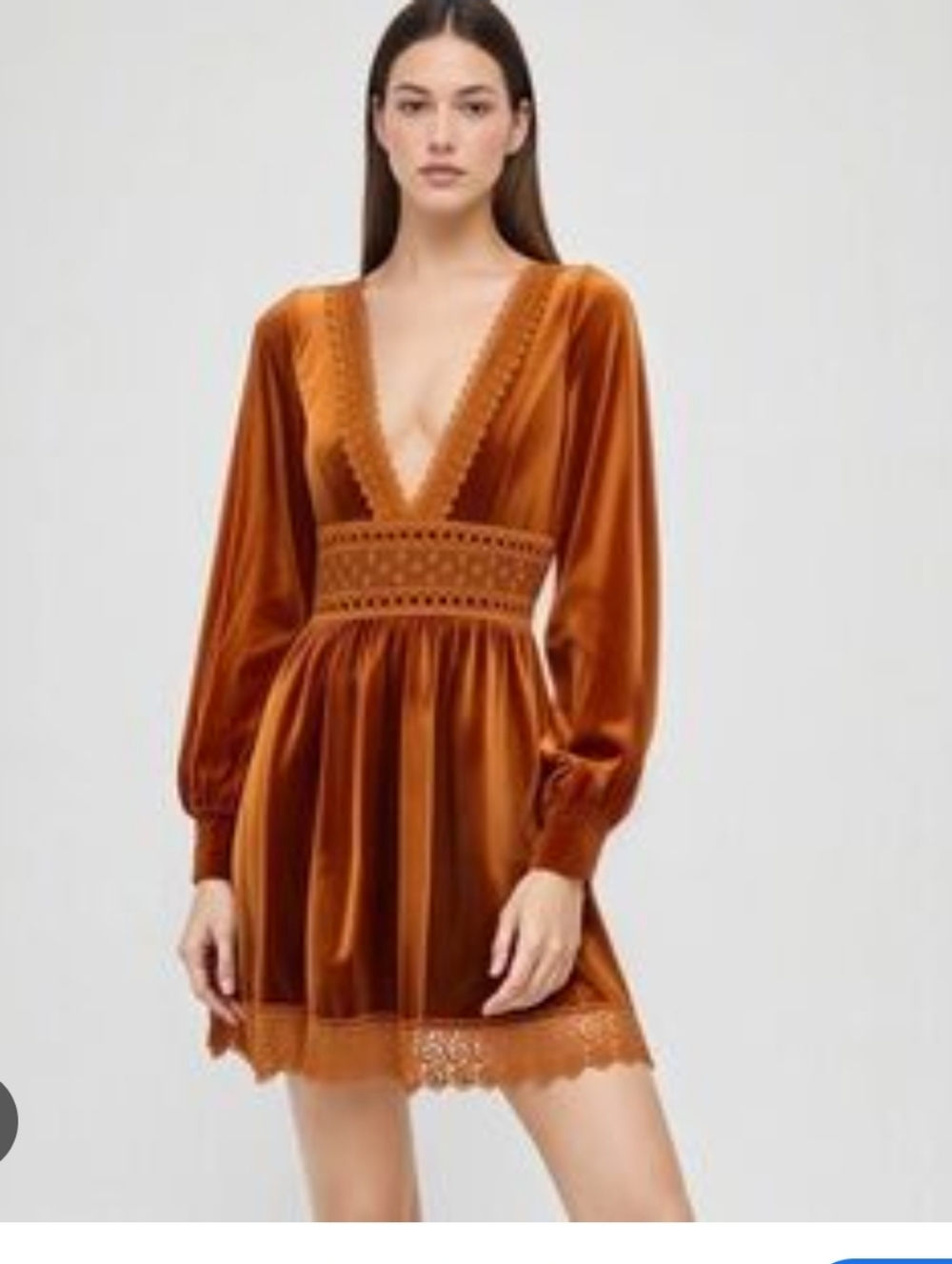 Cider Women's Velvet Lace Dress in Rust - Picture 2 of 2